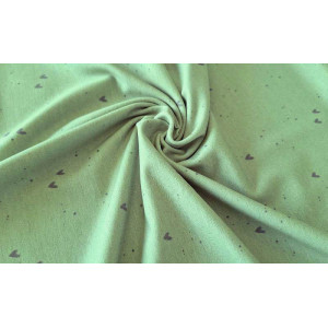 10cm Stretchjersey kleine violette Herzen auf Altgrün (Grundpreis €10,00/m)